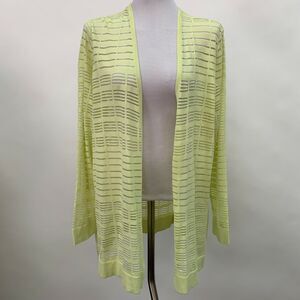 MarlaWynne Women's Light Cardigan Sweater 1X Yellow Striped Sheer NWT